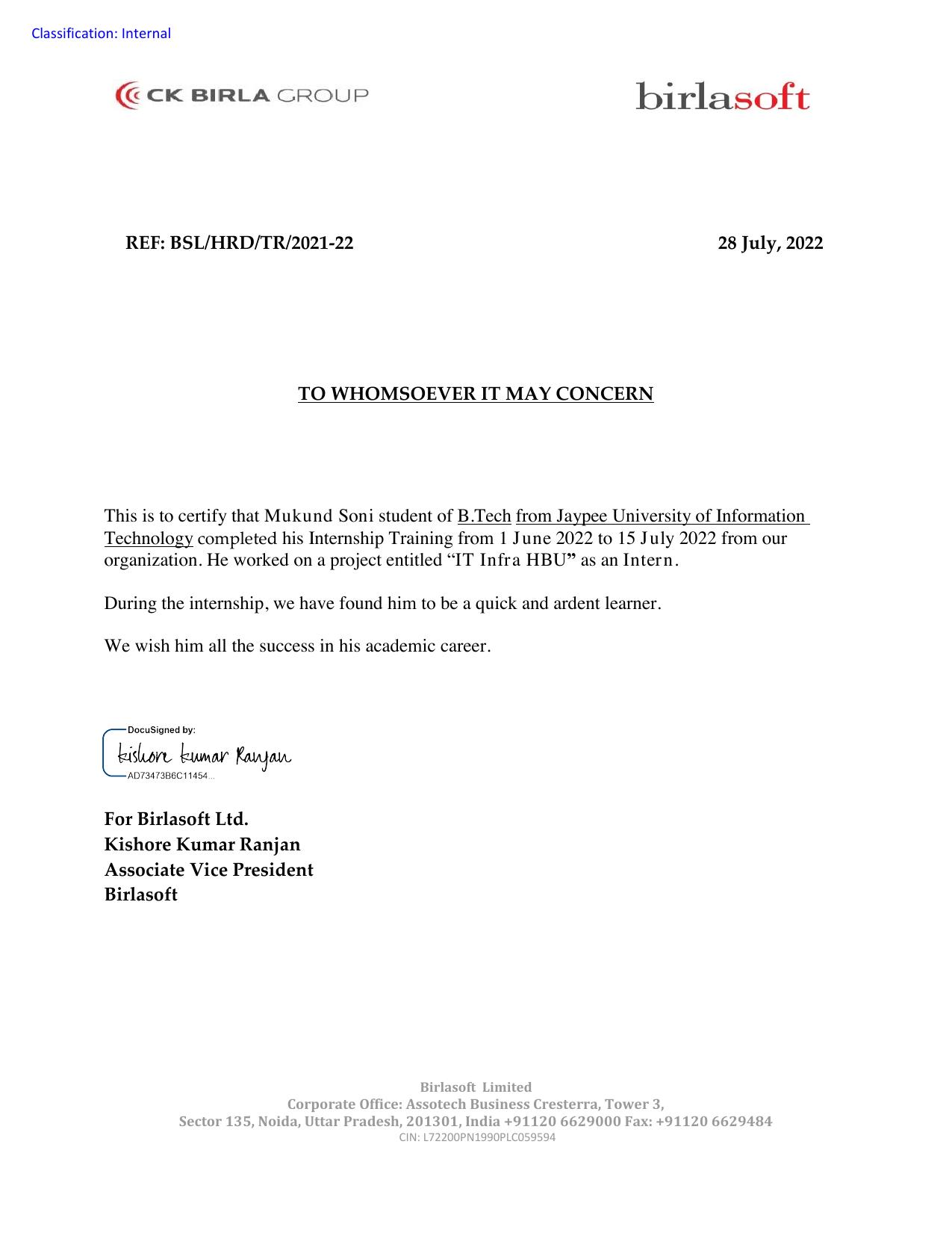 Enterprise Cloud & Security Internship Certificate